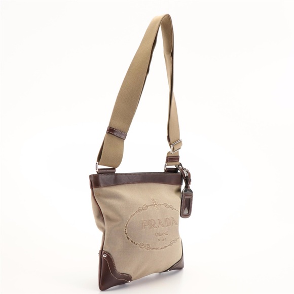 Authentic Prada Jacquard Logo Canvas with leather Messenger bag - Picture 2 of 7